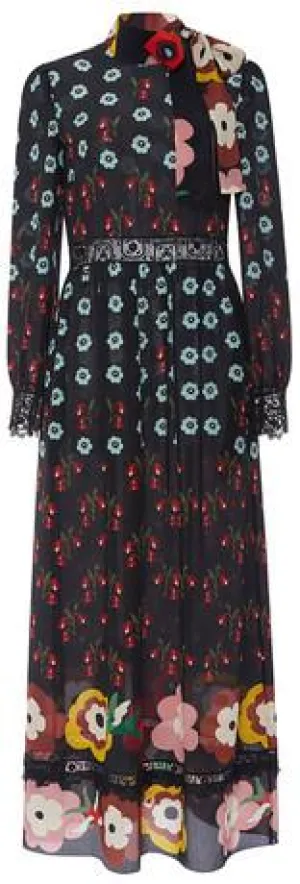 Black Flowers Border Dress