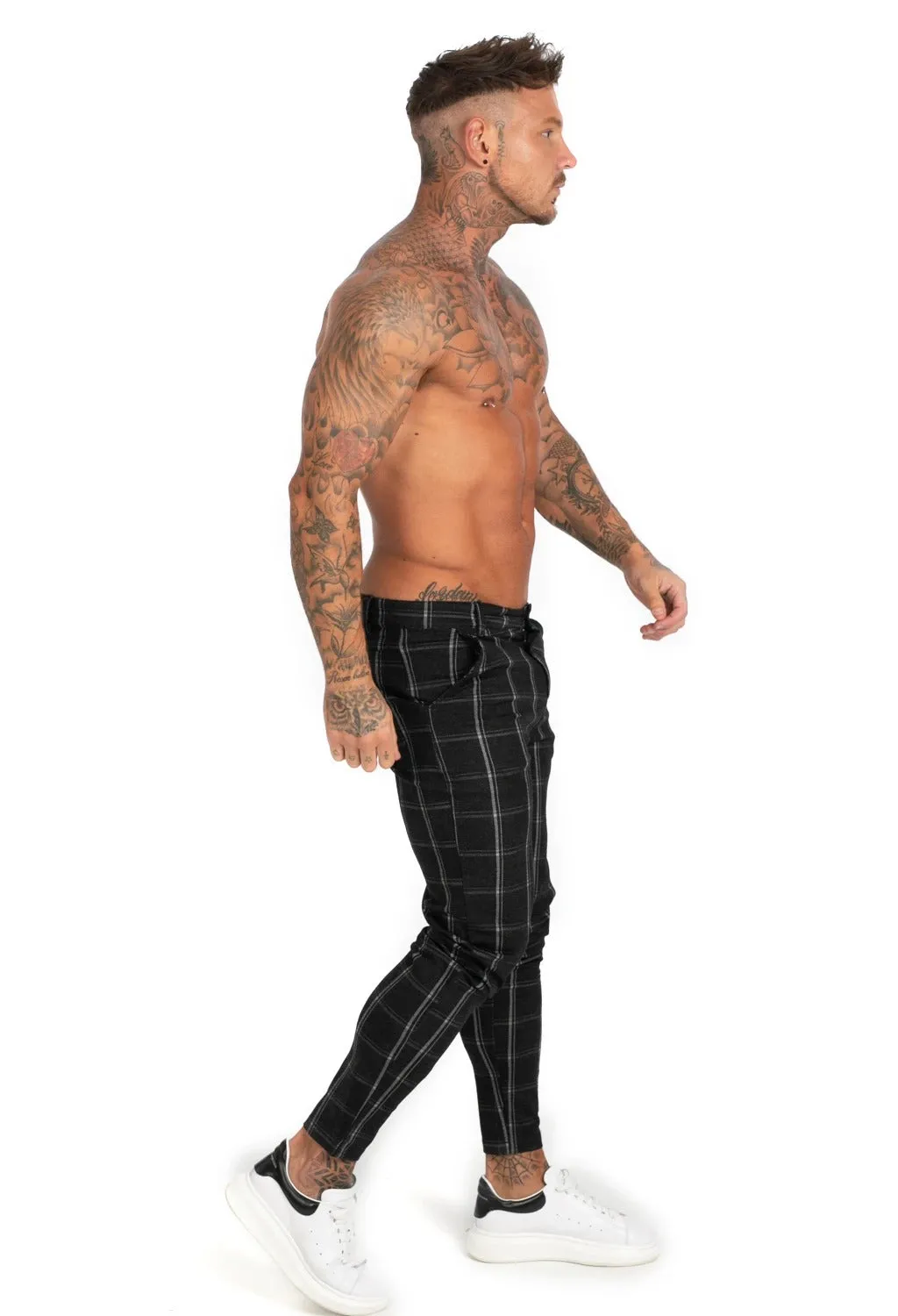 Black Plaid Chinos Steretch