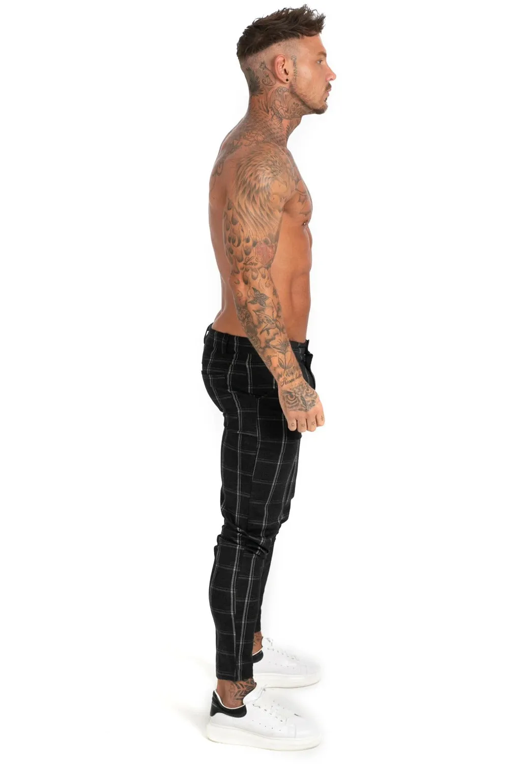 Black Plaid Chinos Steretch