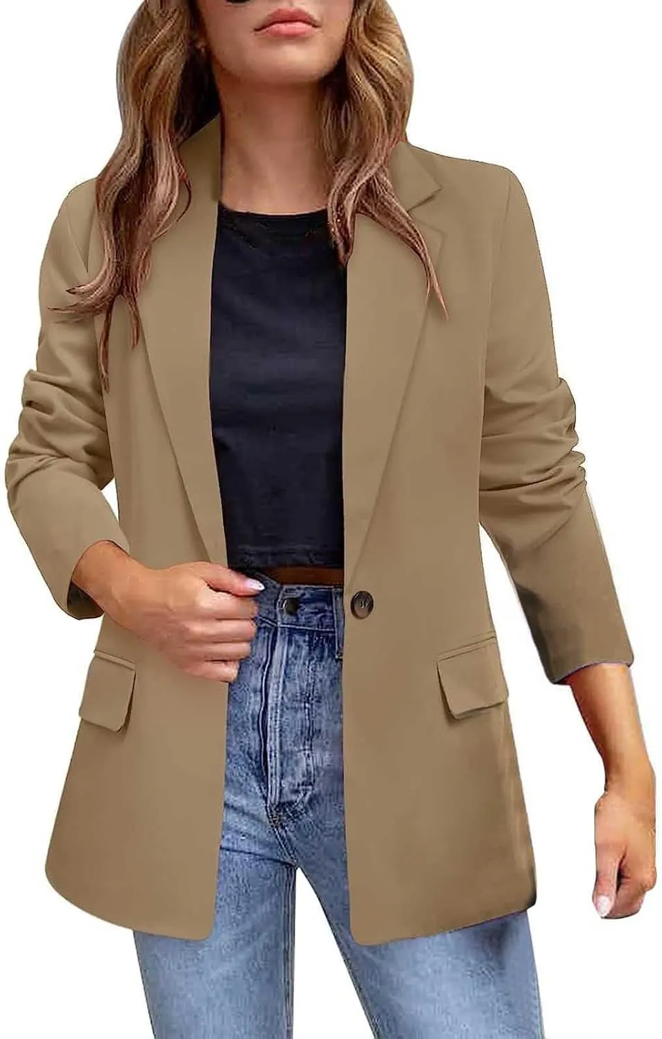 Blazers for Women Business Casual Button Work Office Jackets Blazer Open Front Long Sleeve Lapel Jacket Outfit