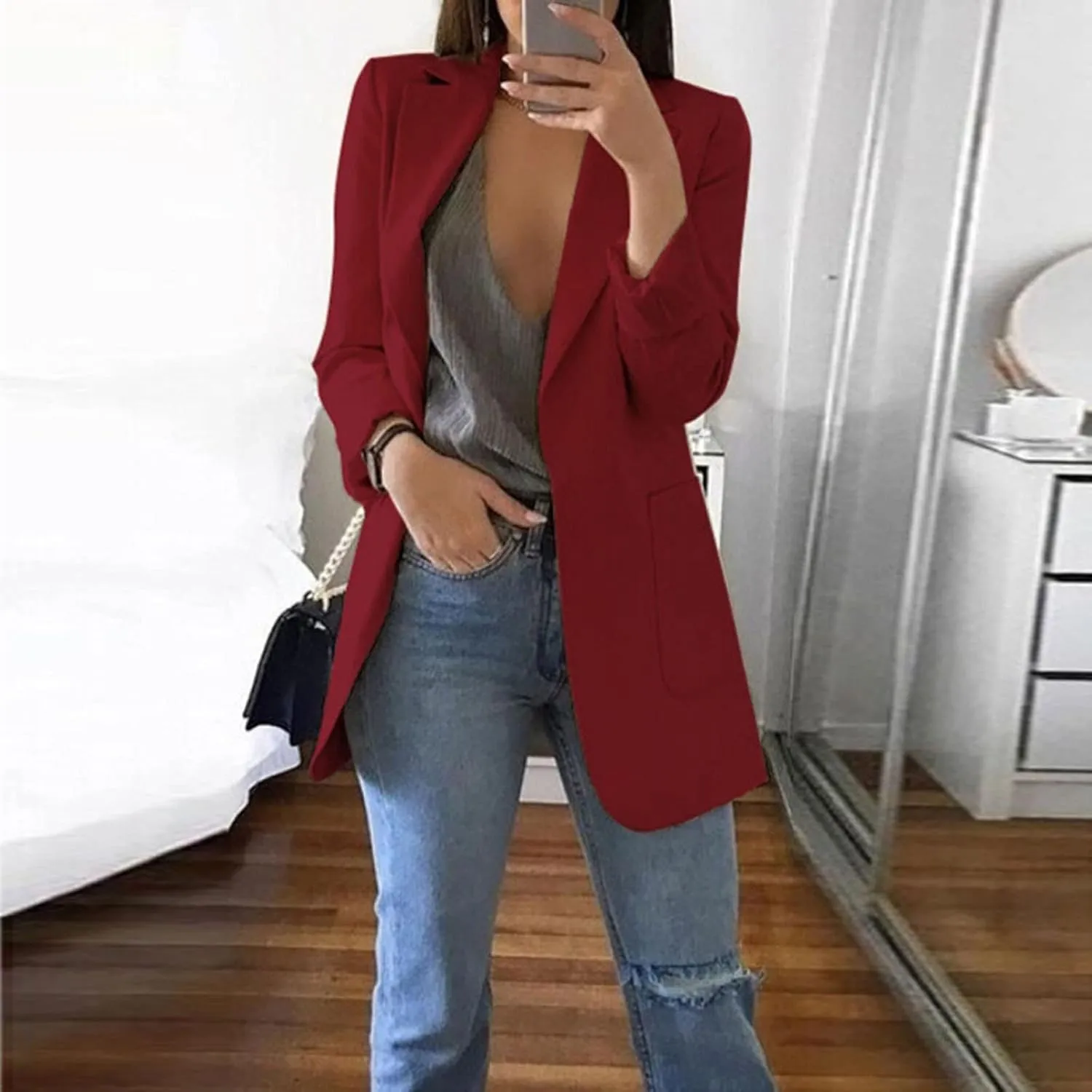 Blazers for Women Business Casual Button Work Office Jackets Blazer Open Front Long Sleeve Lapel Jacket Outfit