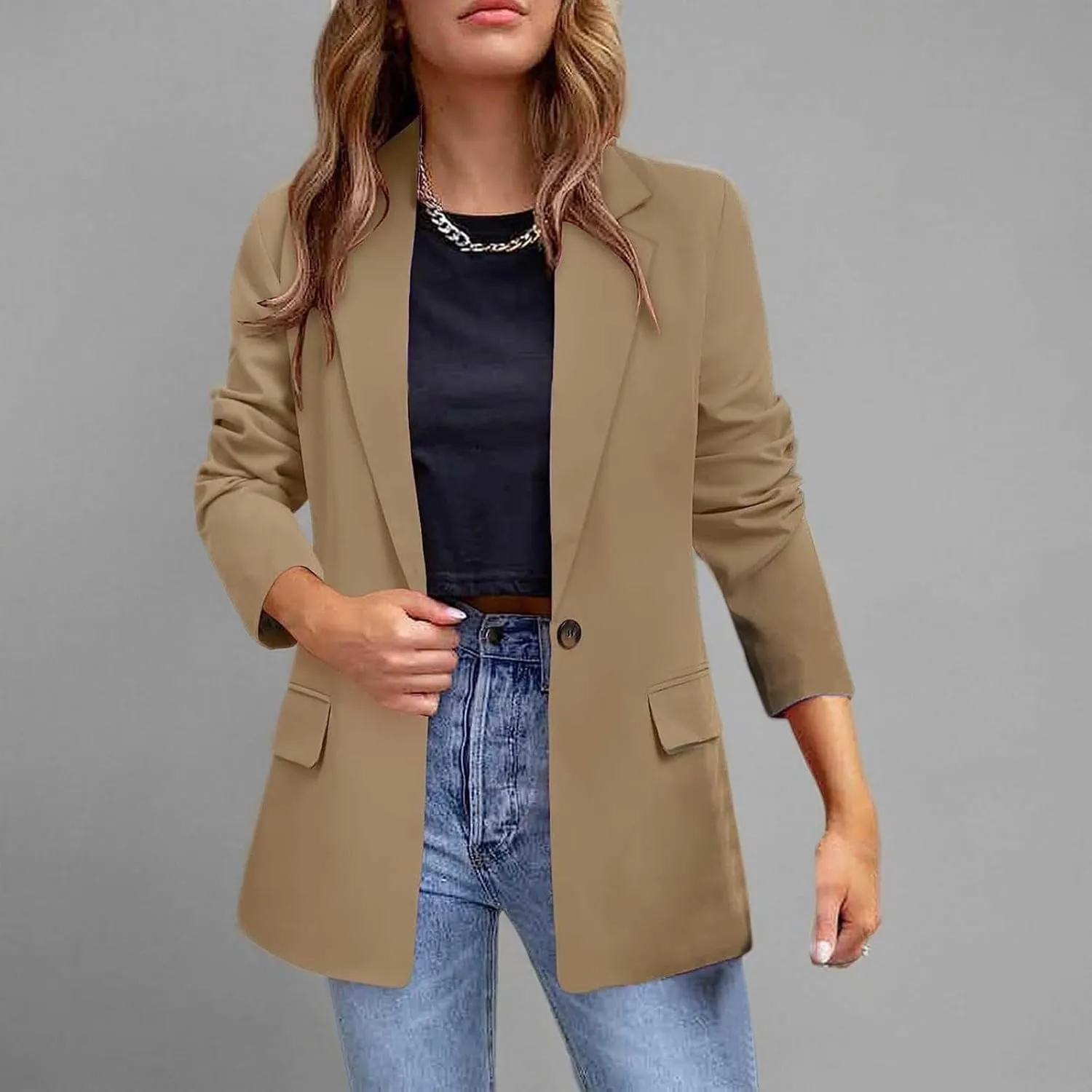 Blazers for Women Business Casual Button Work Office Jackets Blazer Open Front Long Sleeve Lapel Jacket Outfit