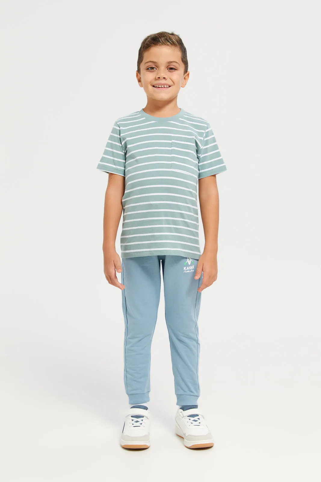 Blue Stretch Printed Track Pant