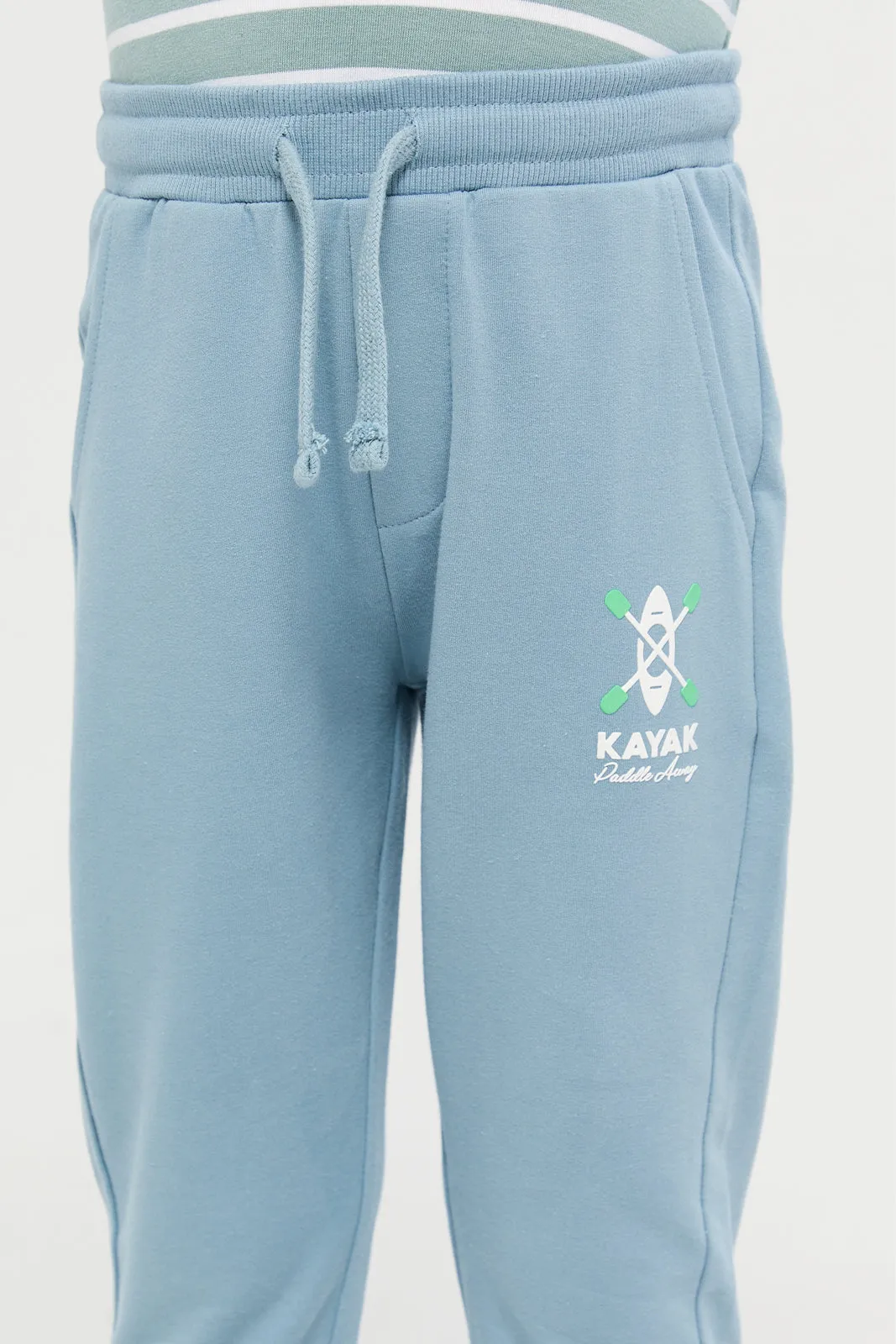Blue Stretch Printed Track Pant