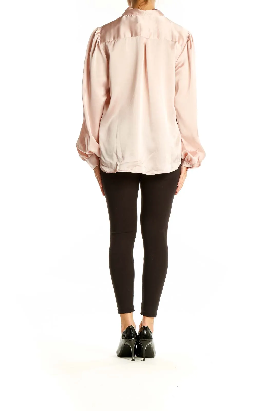 Blush Pink Satin Tie-Neck Blouse