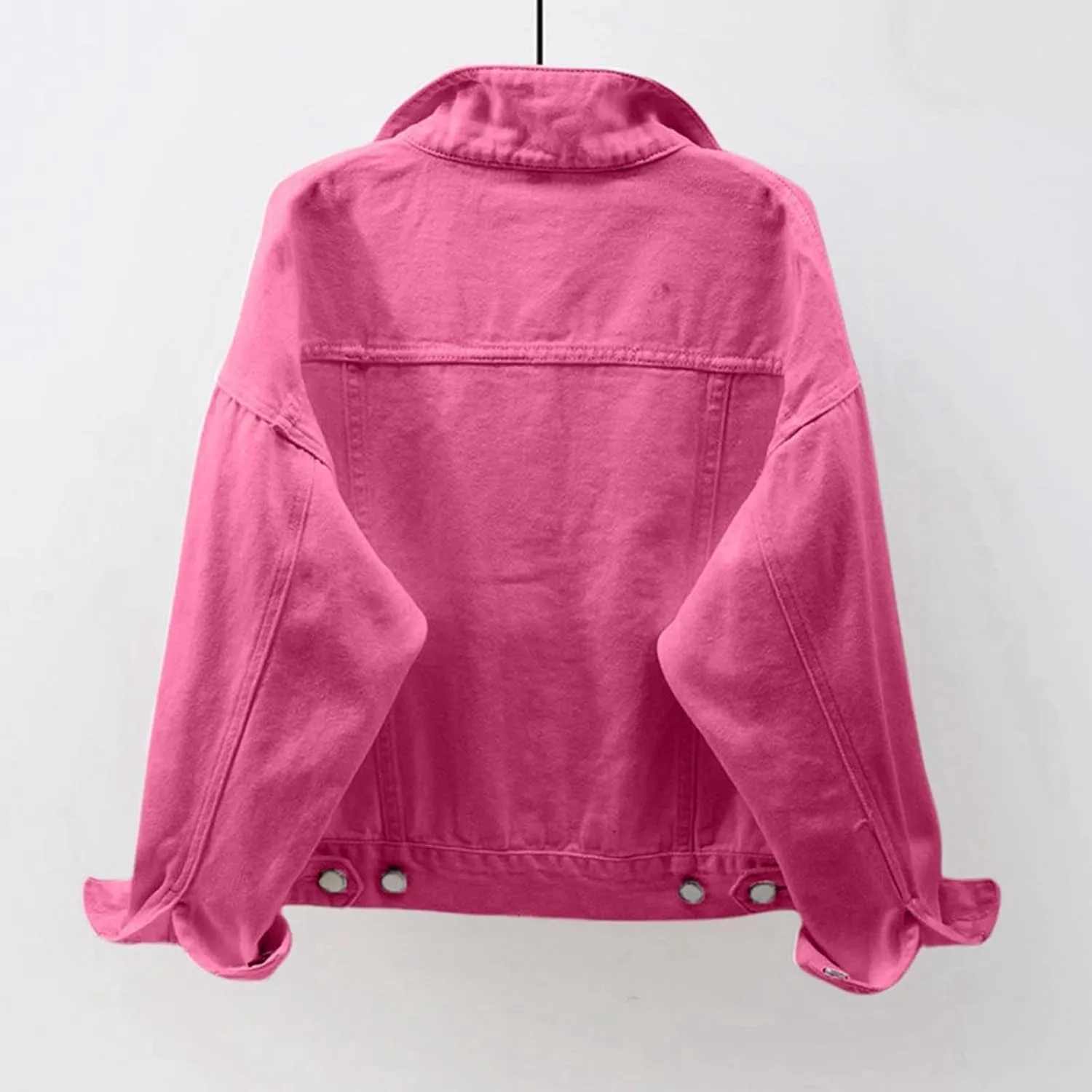 Bomber Jackets for Women Solid Button Down Jeans Denim Jackets Plus Size Trendy Casual Oversized Coat with Pockets