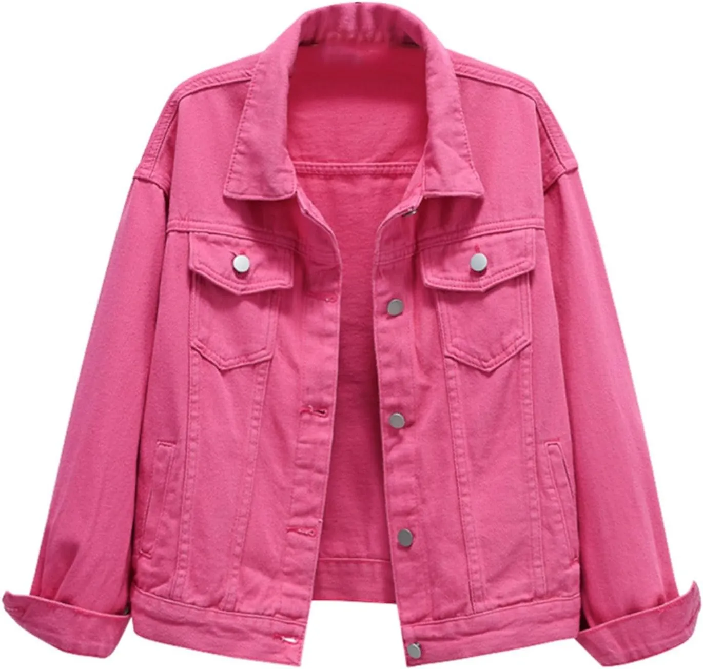 Bomber Jackets for Women Solid Button Down Jeans Denim Jackets Plus Size Trendy Casual Oversized Coat with Pockets