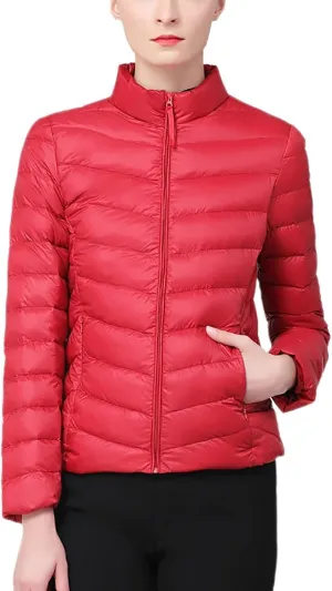 Borniu Women's Lightweight Puffer Jacket Stand Collar Zip Up Quilted Winter Coat Casual Slim Fit Warm Down Jackets