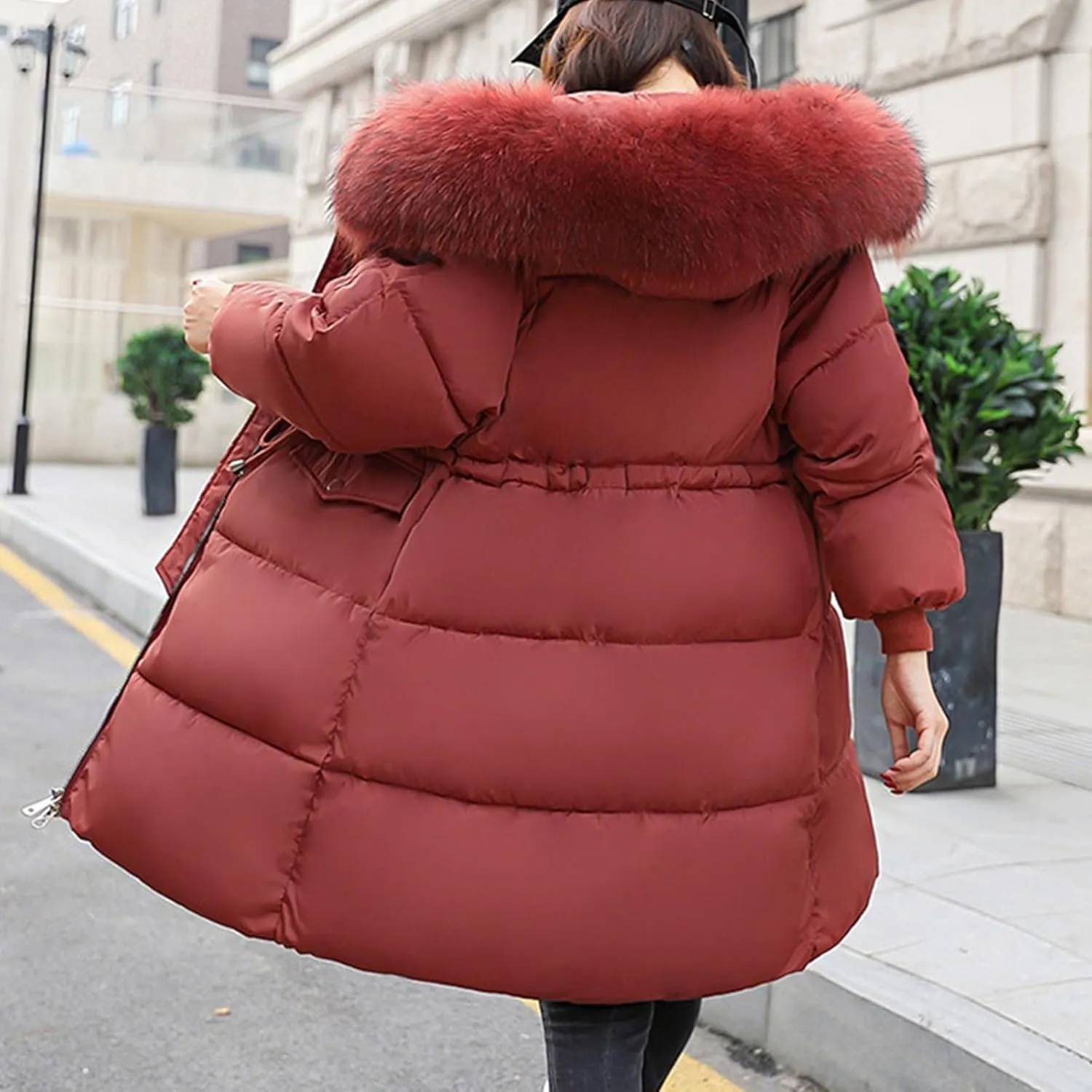 Ceboyel Women Long Puffer Winter Coat Faux Fur Hood Winter Bubble Coats Jacket Trendy Puffy Jackets Warm Outerwear Clothing