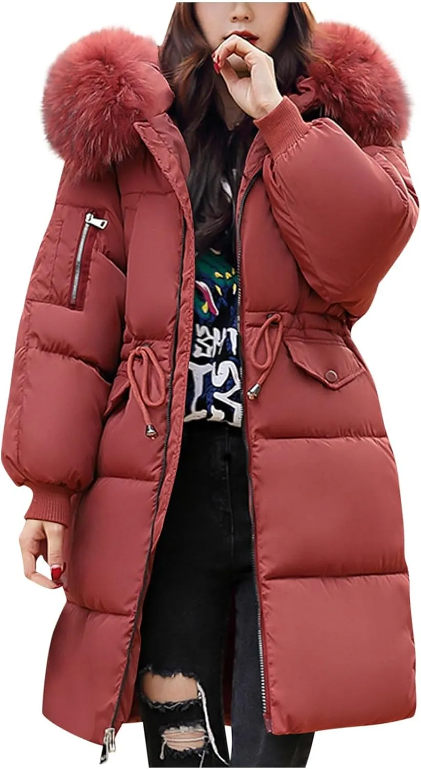 Ceboyel Women Long Puffer Winter Coat Faux Fur Hood Winter Bubble Coats Jacket Trendy Puffy Jackets Warm Outerwear Clothing