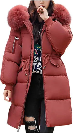 Ceboyel Women Long Puffer Winter Coat Faux Fur Hood Winter Bubble Coats Jacket Trendy Puffy Jackets Warm Outerwear Clothing