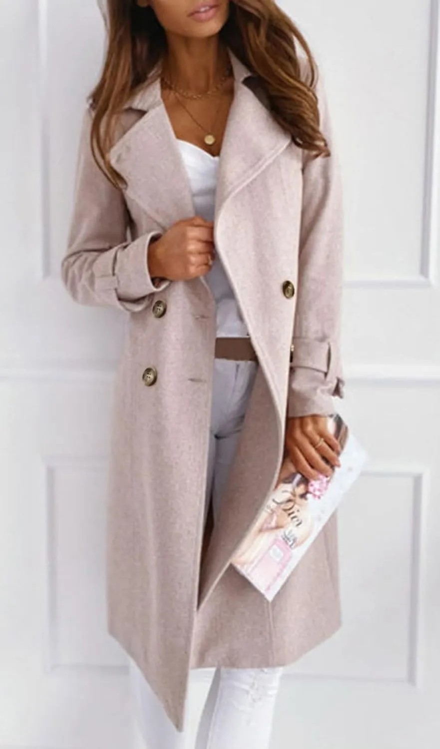 CHARTOU Women Elegant Double Breast Wool Blend Pea Coat Winter Long Coats Jacket Overcoat