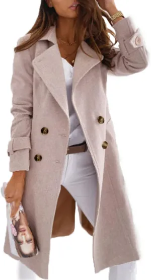 CHARTOU Women Elegant Double Breast Wool Blend Pea Coat Winter Long Coats Jacket Overcoat
