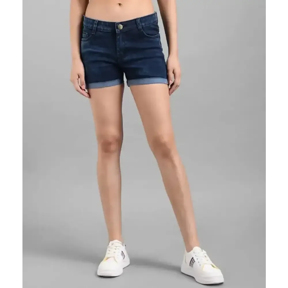 Classic Denim Solid Shorts for Women