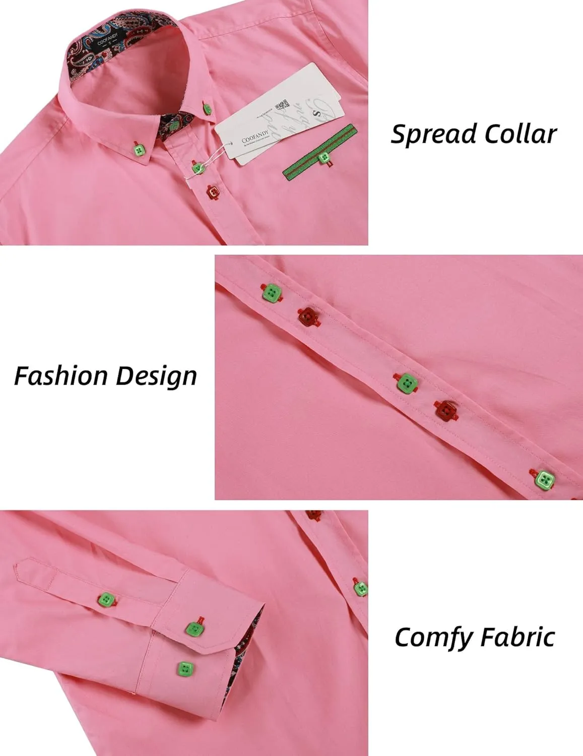 COOFANDY Mens Dress Shirt Long Sleeve Casual Button Down Paisley Shirts Party Wedding Dress Shirt