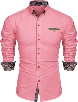 COOFANDY Mens Dress Shirt Long Sleeve Casual Button Down Paisley Shirts Party Wedding Dress Shirt