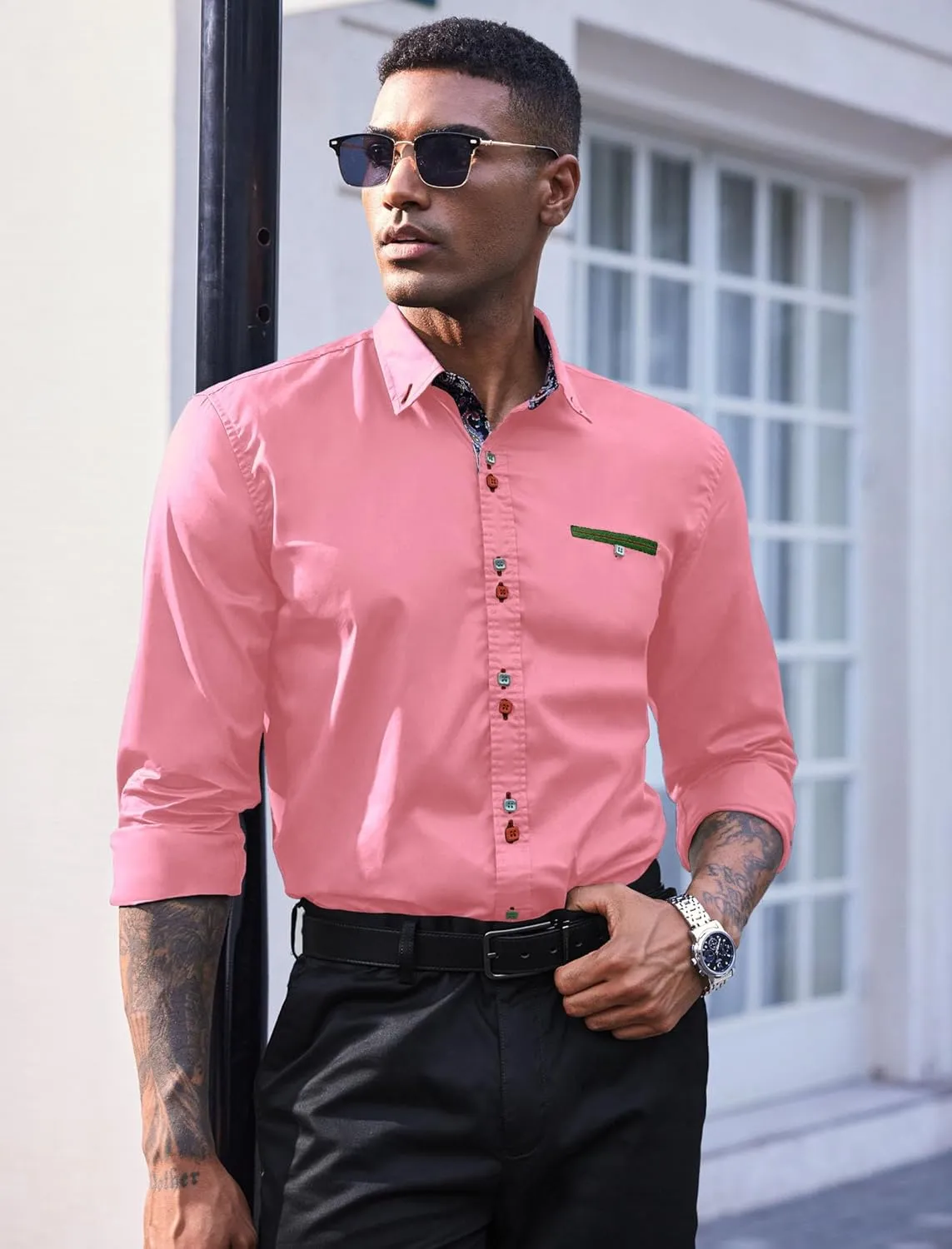 COOFANDY Mens Dress Shirt Long Sleeve Casual Button Down Paisley Shirts Party Wedding Dress Shirt