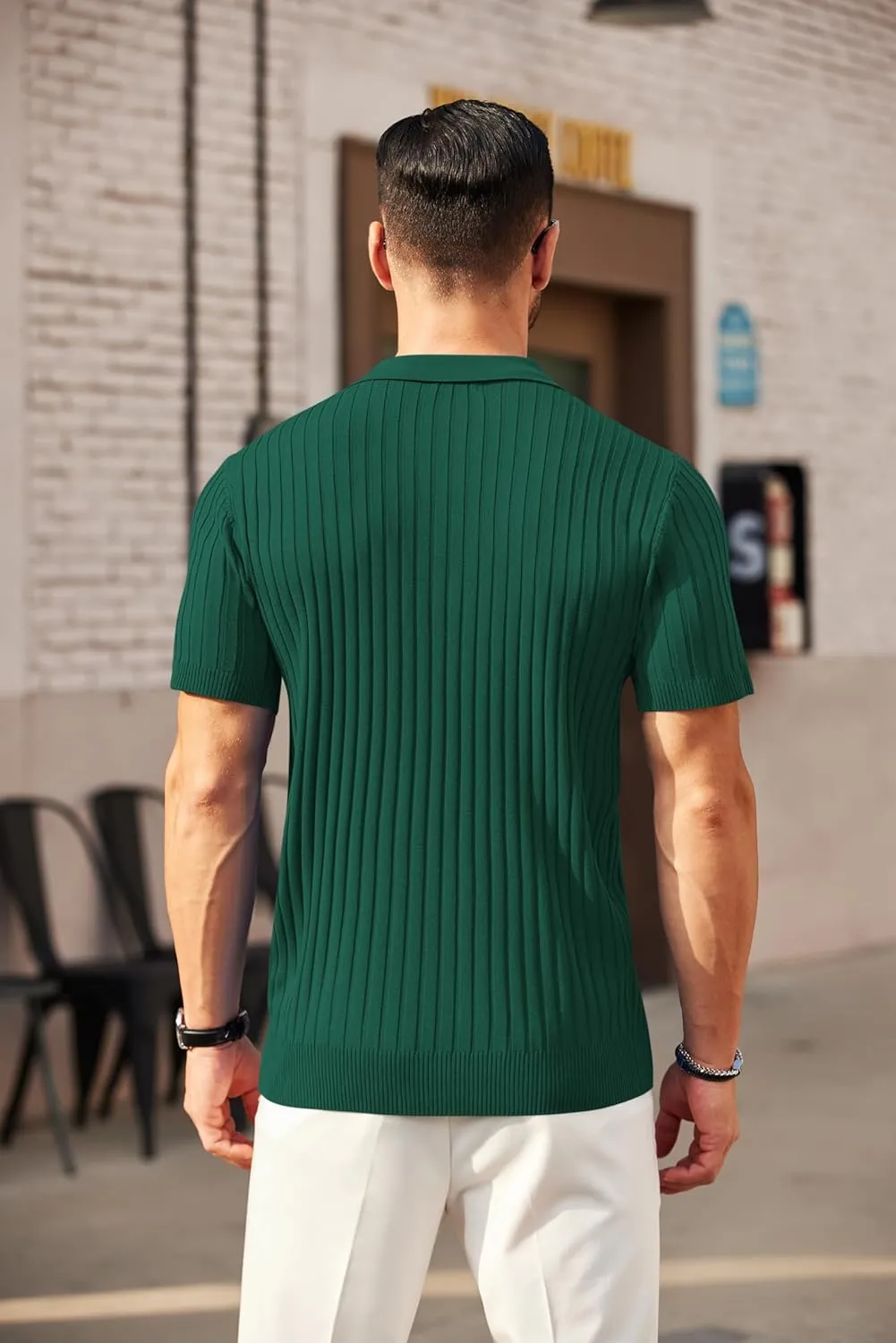 COOFANDY Men's Zipper Polo Shirts Short Sleeve Ribbed Knit Polo T Shirts Fashion Casual Golf Shirts