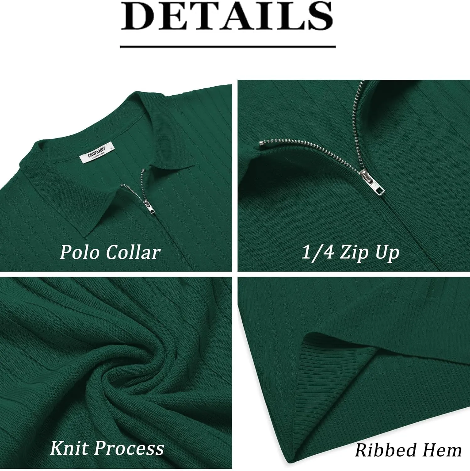 COOFANDY Men's Zipper Polo Shirts Short Sleeve Ribbed Knit Polo T Shirts Fashion Casual Golf Shirts