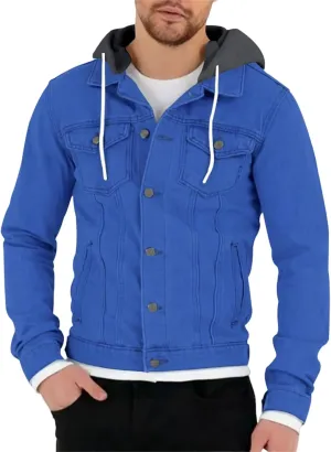 Denim Jacket Men Hoodie Casual Classic Slim Fit Distressed Jean Jacket Long Sleeve Hooded Trucker Jackets Outwear