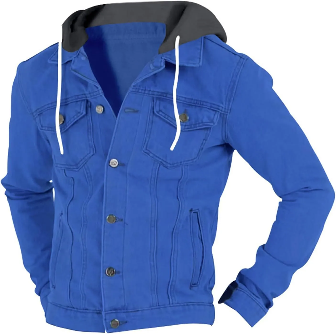 Denim Jacket Men Hoodie Casual Classic Slim Fit Distressed Jean Jacket Long Sleeve Hooded Trucker Jackets Outwear