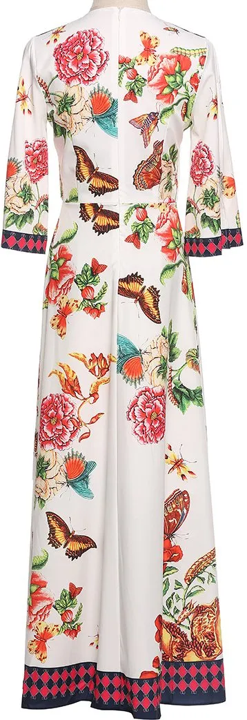 Floral and Butterfly Print Maxi Dress