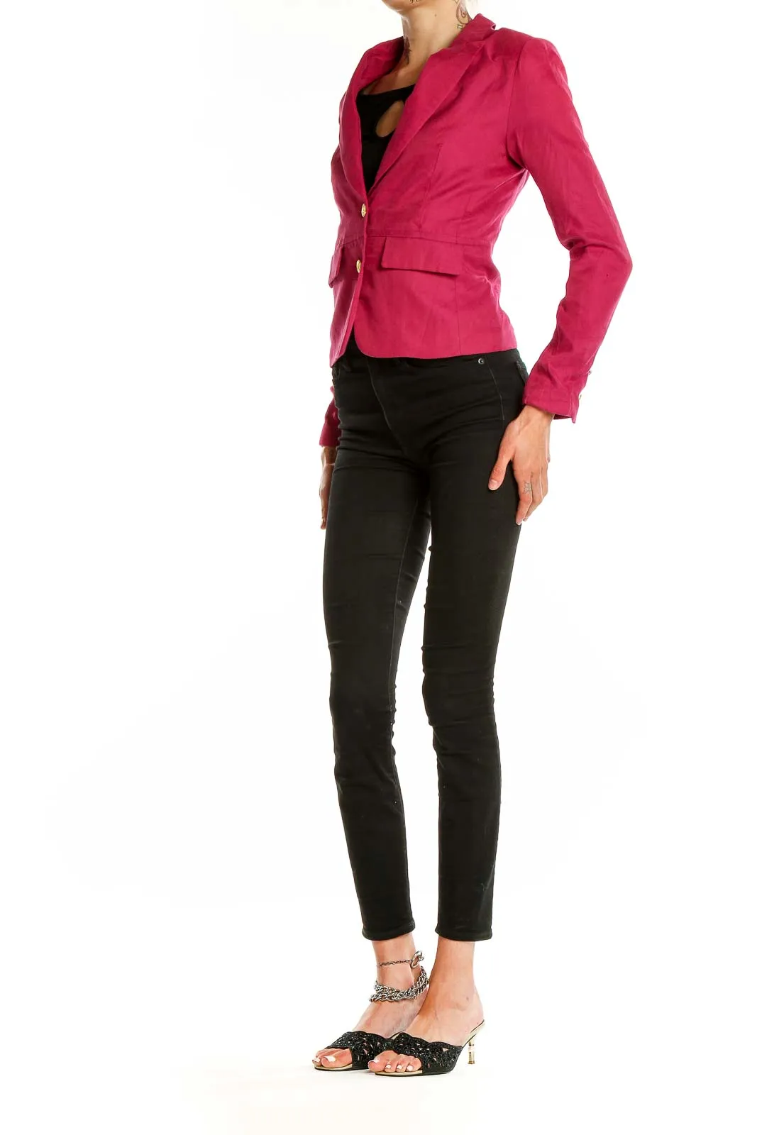 Fuchsia Tailored Blazer with Gold Buttons