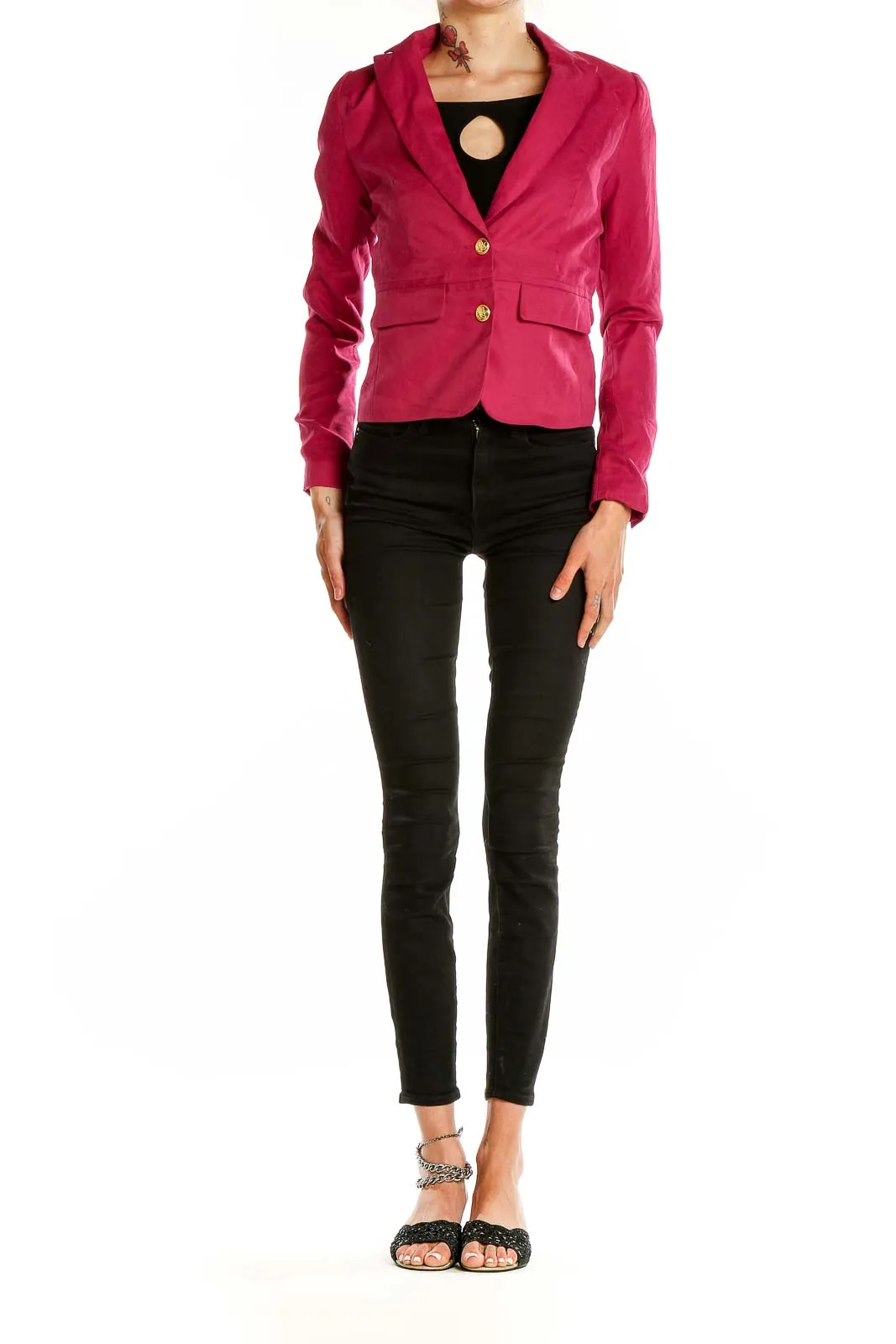 Fuchsia Tailored Blazer with Gold Buttons