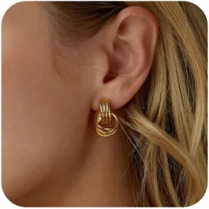 Gold Knot Earrings for Women Trendy Chunky Drop Dangle Statement Earrings Hypoallergenic Lightweight Fashion Jewelry Gifts