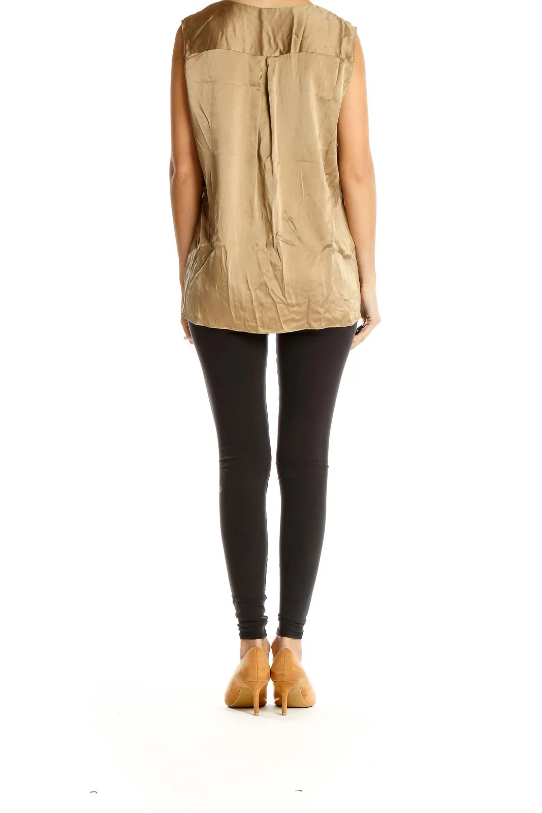 Gold Sleeveless Satin Blouse