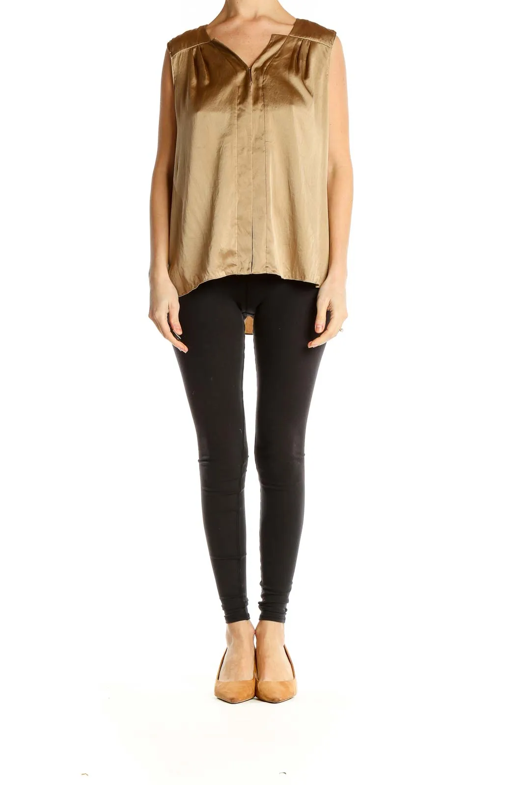 Gold Sleeveless Satin Blouse