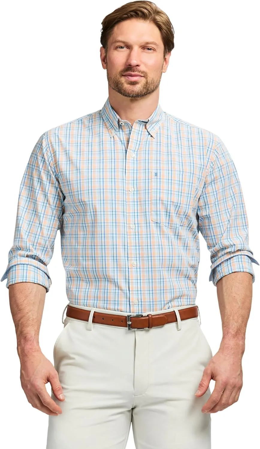 IZOD Men's Performance Comfort Long Sleeve Plaid Button Down