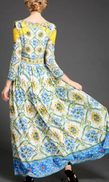 Lemon & Tile Print Maxi Dress
