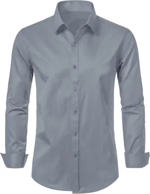 LOCALMODE Mens Stretch Slim Fit Dress Shirts Lightweight Soft Long Sleeve Casual Button Down Shirts