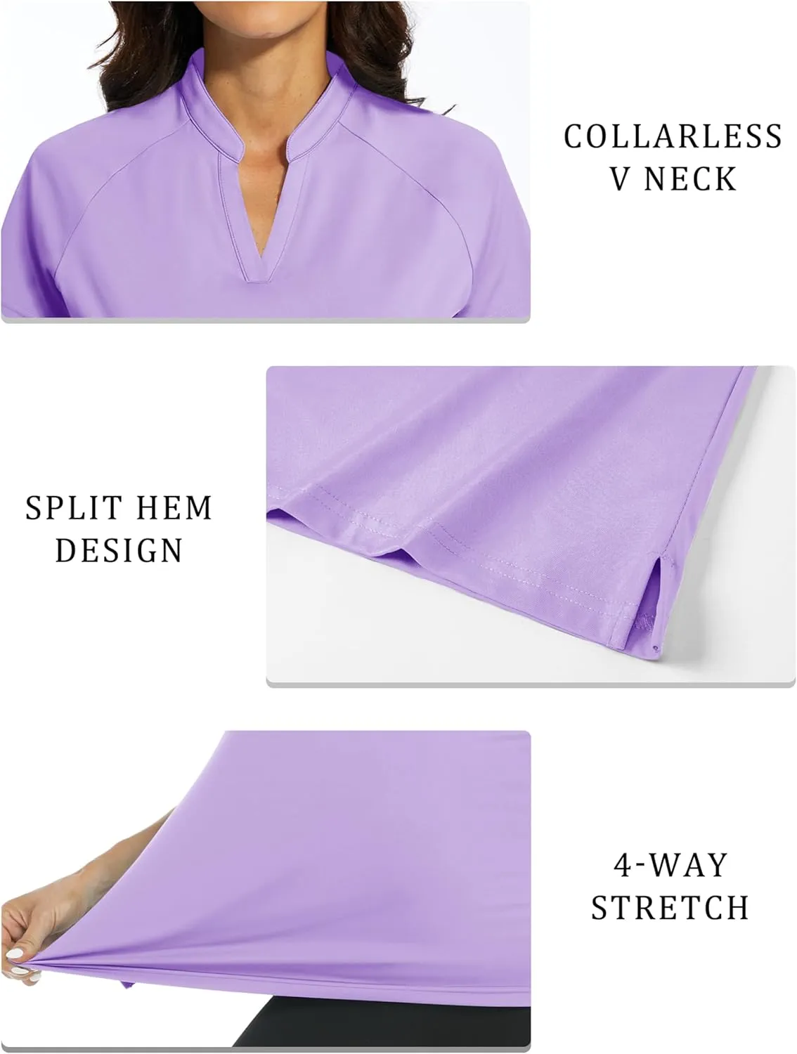 MAGCOMSEN Women's Golf Polo Shirts UPF 50  V Neck Collarless Short Sleeve Shirts Quick Dry Tennis T-Shirts