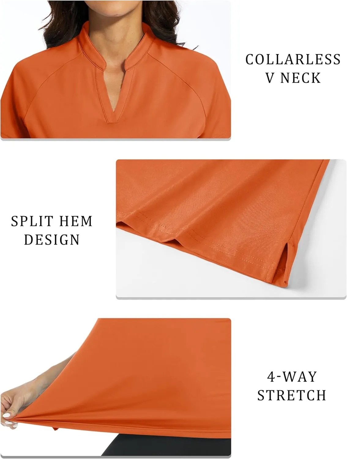 MAGCOMSEN Women's Golf Polo Shirts UPF 50  V Neck Collarless Short Sleeve Shirts Quick Dry Tennis T-Shirts