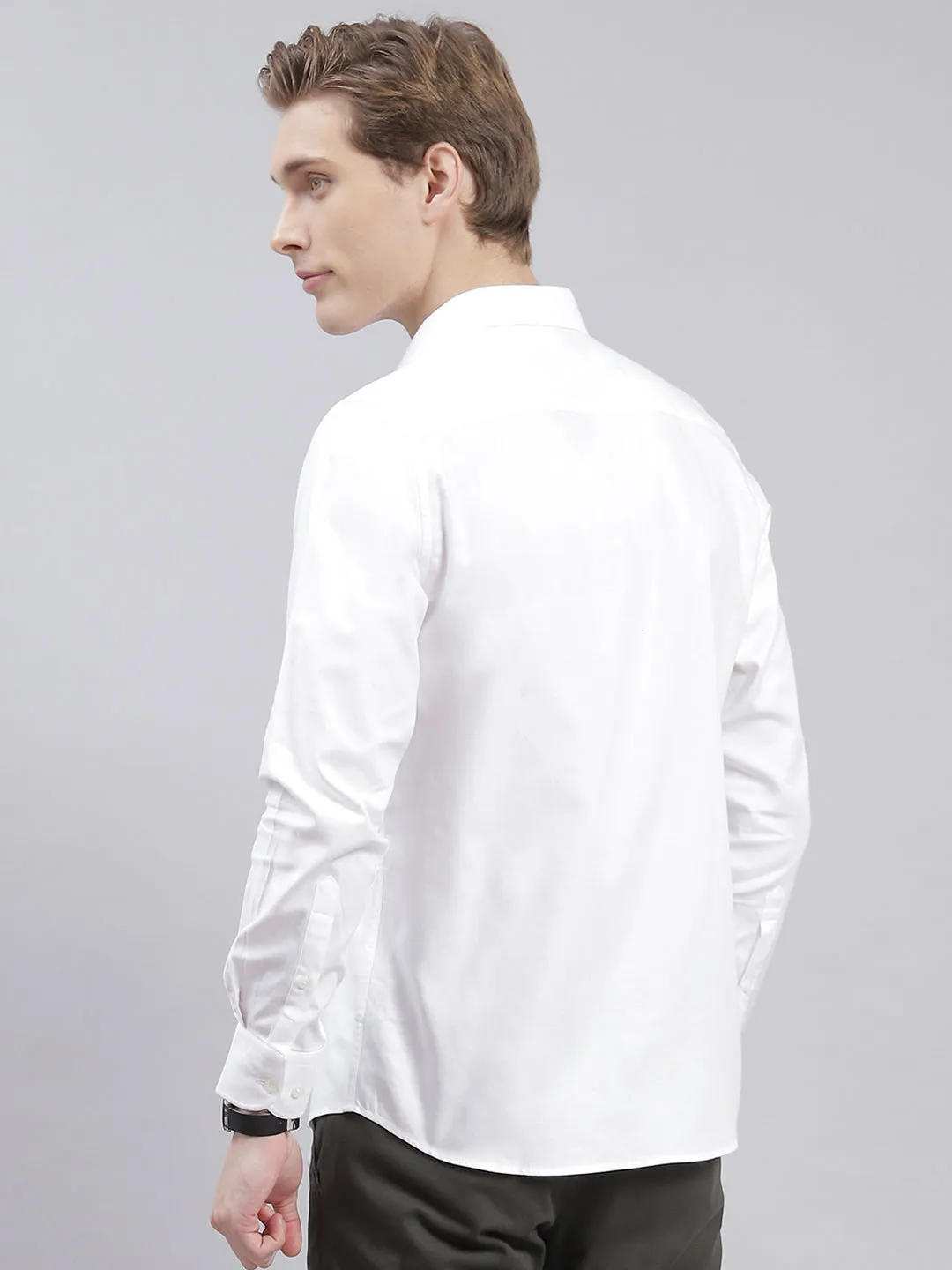 Men White Solid Collar Full Sleeve Shirts