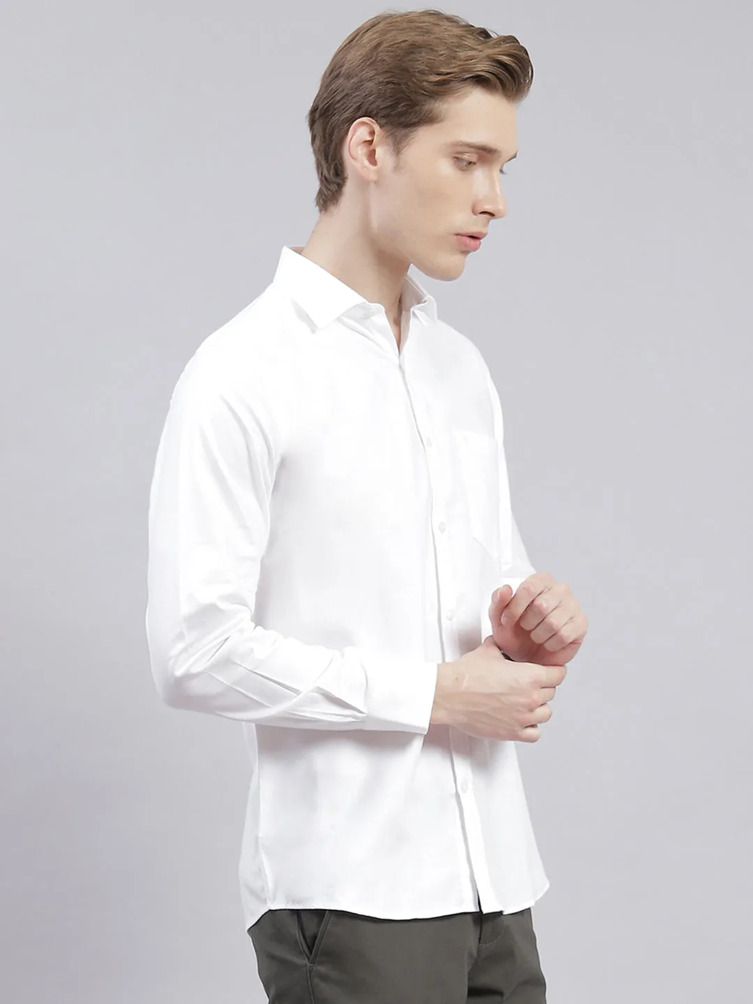 Men White Solid Collar Full Sleeve Shirts
