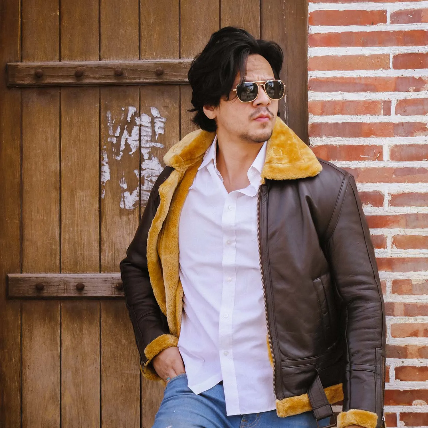 Men's B3 Bomber Shearling Brown Leather Jacket 
