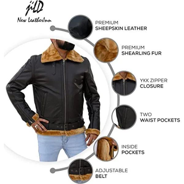 Men's B3 Bomber Shearling Brown Leather Jacket 