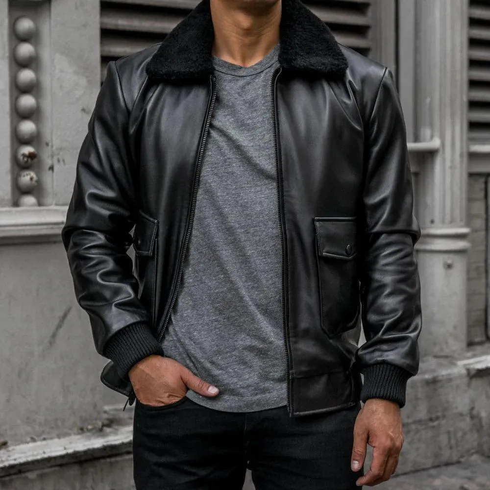 Men's Black G-1 Flight Leather Bomber Jacket