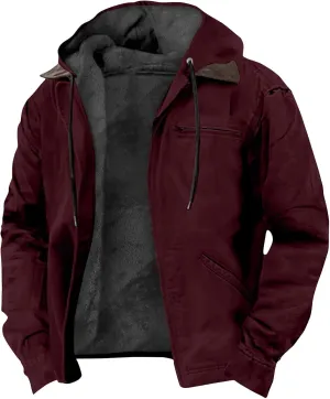 Mens Heavyweight Winter Hoodie Jacket Stylish Zip Up Warm Fleece Sherpa Lined Coats With Pockets, S-8XL
