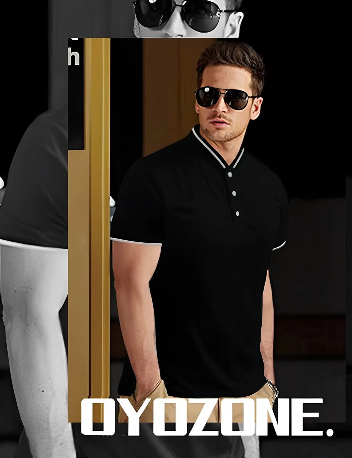 Men's Polo Shirts Casual Short Sleeve Cotton Pique Polo T Shirts Classic Collarless Golf Shirts for Men