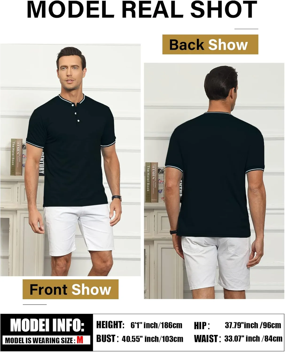 Men's Polo Shirts Casual Short Sleeve Cotton Pique Polo T Shirts Classic Collarless Golf Shirts for Men