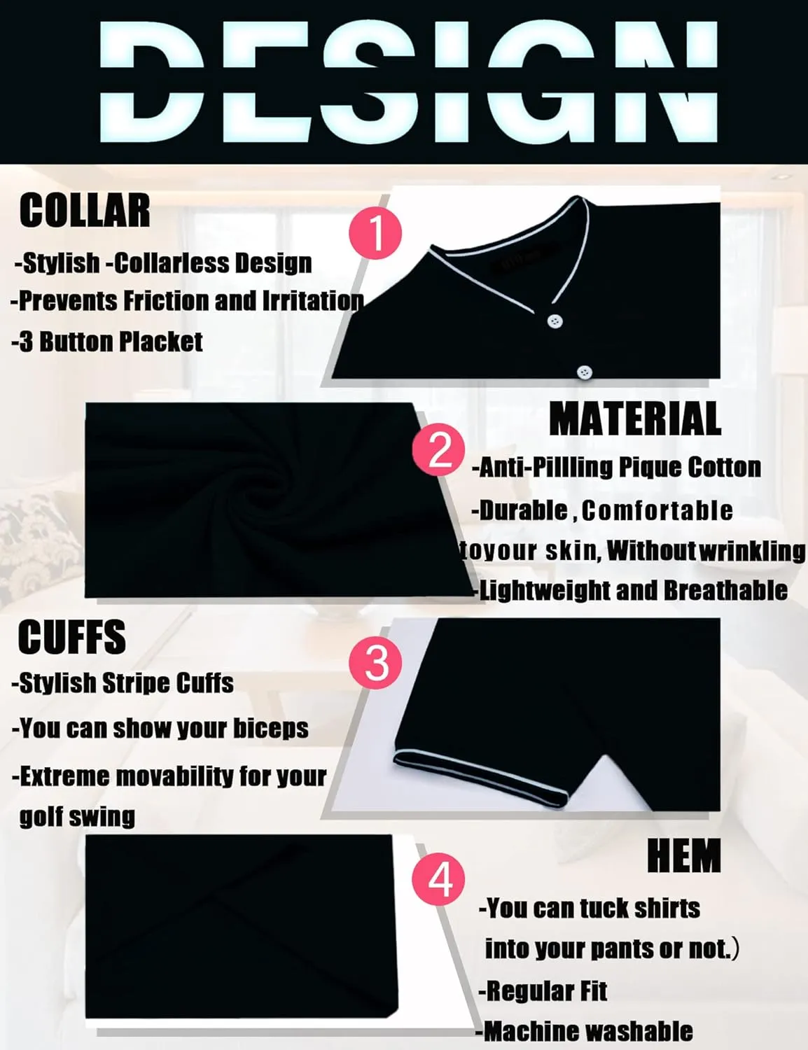 Men's Polo Shirts Casual Short Sleeve Cotton Pique Polo T Shirts Classic Collarless Golf Shirts for Men