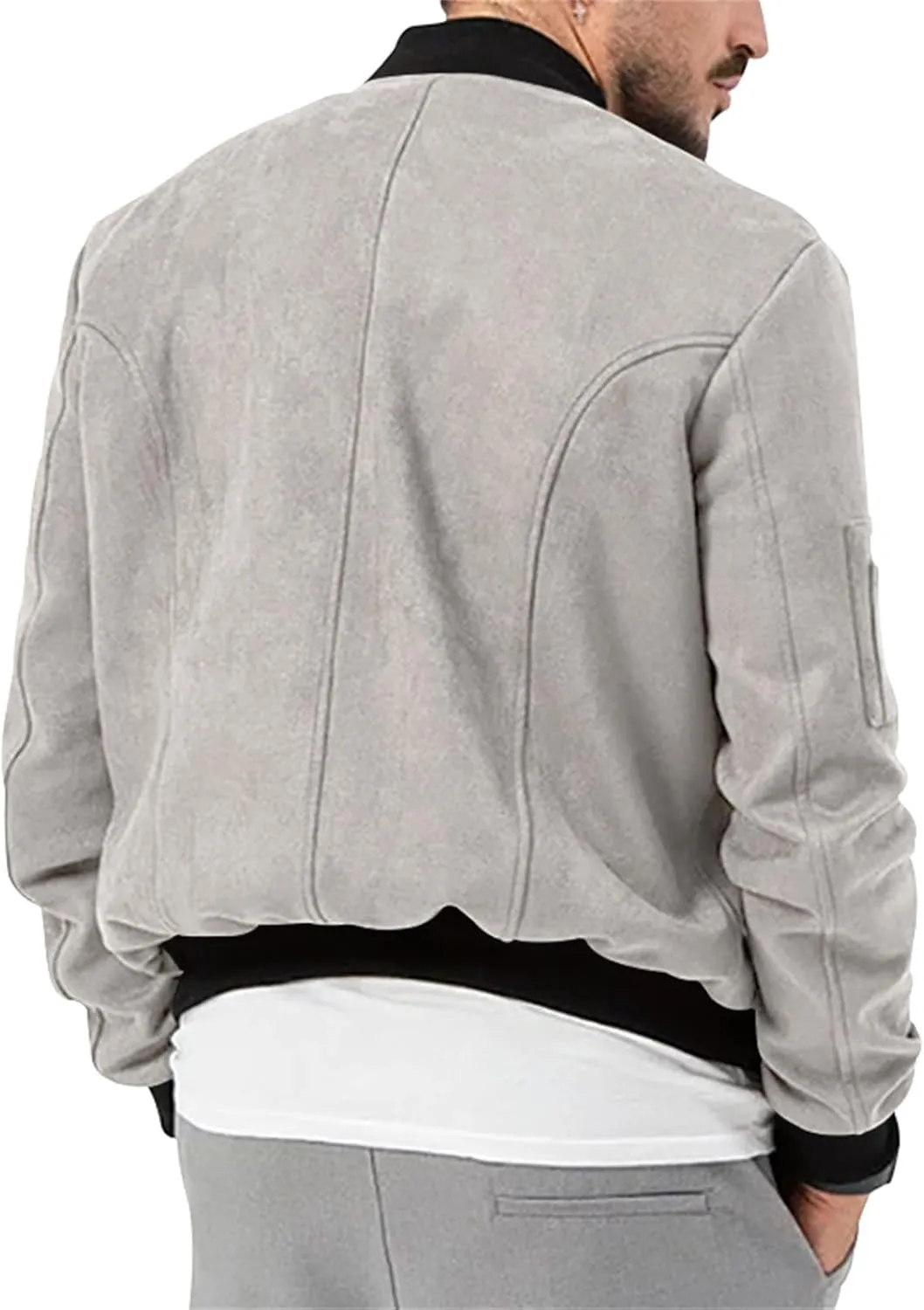 Mens Suede Bomber Jacket Lightweight Classic Fit Snap Button Down Varsity Coat Casual Spring Fall Windbreaker