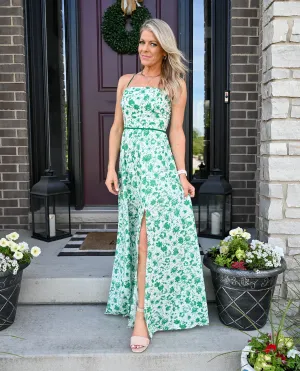 Miranda Green Floral Open Back Maxi Dress