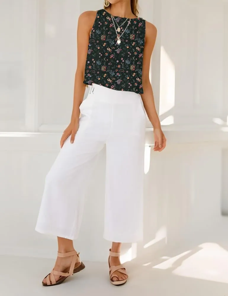 Mywinway Linen Tank Tops for Women Cotton Summer Sleeveless Cropped Casual Fashion Cute Tops