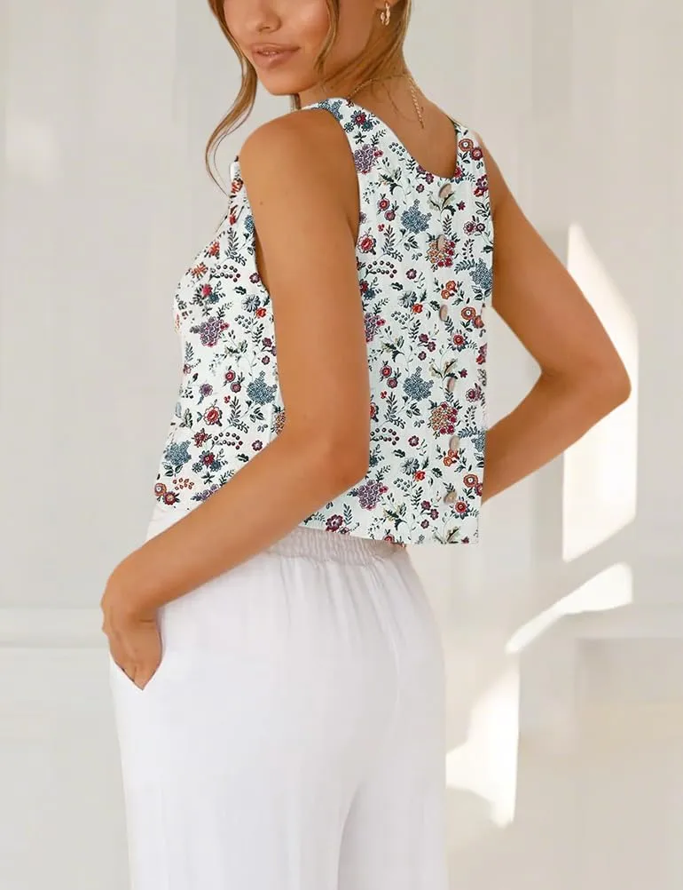 Mywinway Linen Tank Tops for Women Cotton Summer Sleeveless Cropped Casual Fashion Cute Tops