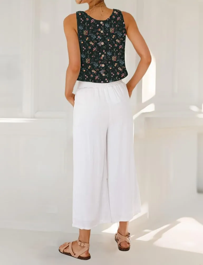 Mywinway Linen Tank Tops for Women Cotton Summer Sleeveless Cropped Casual Fashion Cute Tops